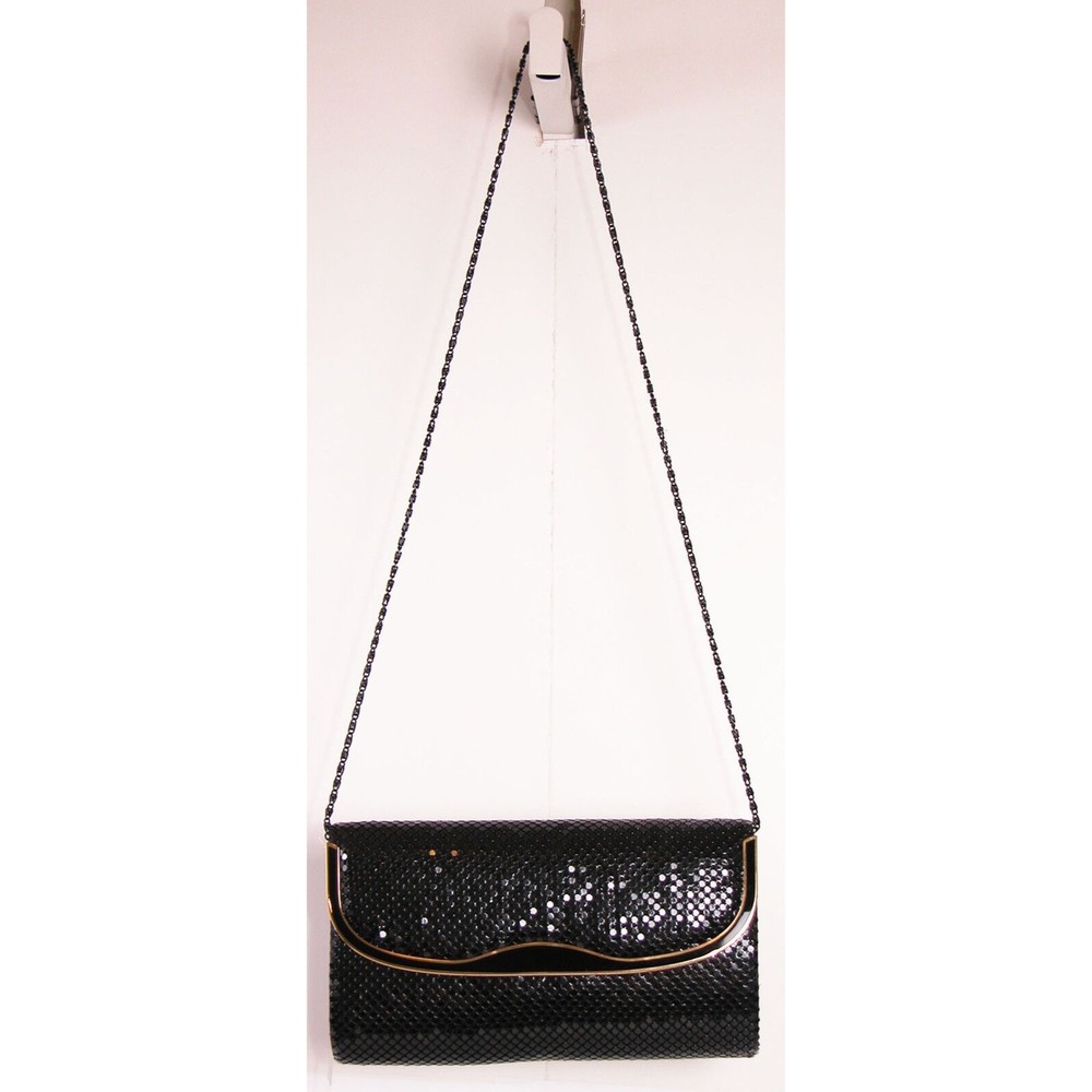 Another Y & S Original Clutch Shoulder Purse VTG Black Metallic Chain Strap New